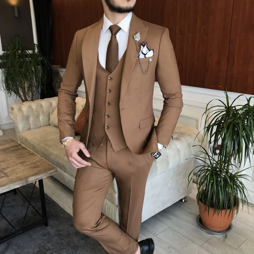 

Men Suits 3 Pieces Suits Slim Fit Business Groom Lilac Notched Lapel Tuxedos For Formal Wedding Suit (Blazer+Vest+Pants)