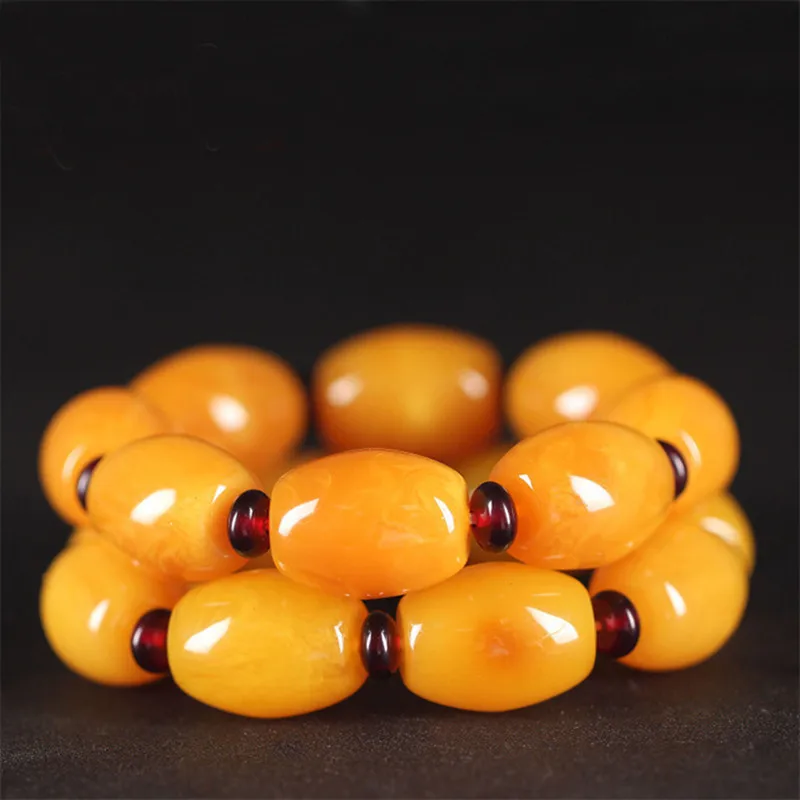 Baltic Sea raw stone men's and women's bracelet with honey-colored amber barrel beads