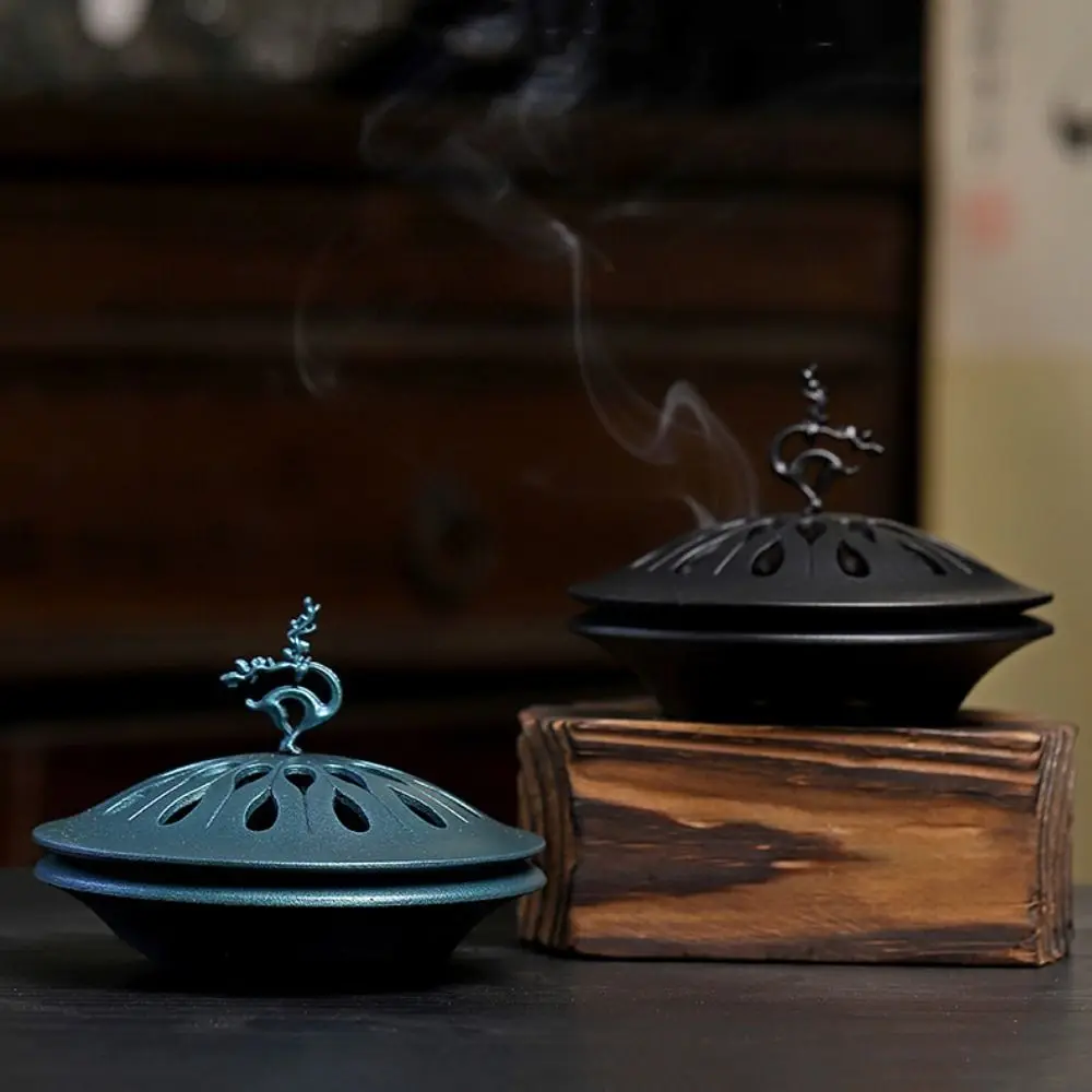 

Тарелка из сандалового дерева, крышка с оленем, держатель для благовоний с обратным потоком, цинковый сплав, курильница счастливого оленя, ретро-ароматическая горелка, домашний декор