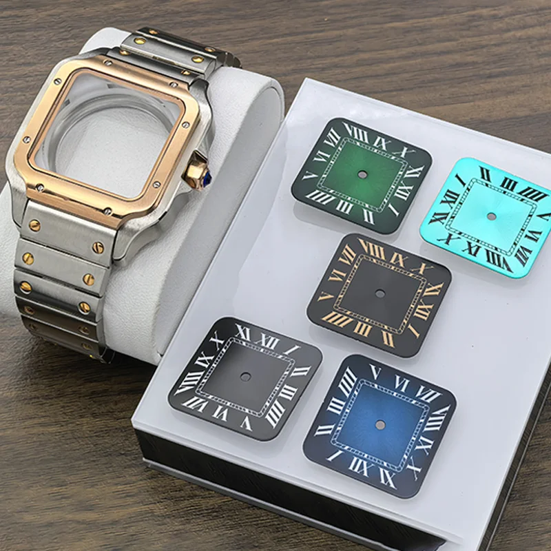 

38mm NH35 Square Case Santos Replace Watch Case Fits for NH35 NH36 4R 7S26 Movement 27mm Dial Mod Transparent Back Men NH35 Case