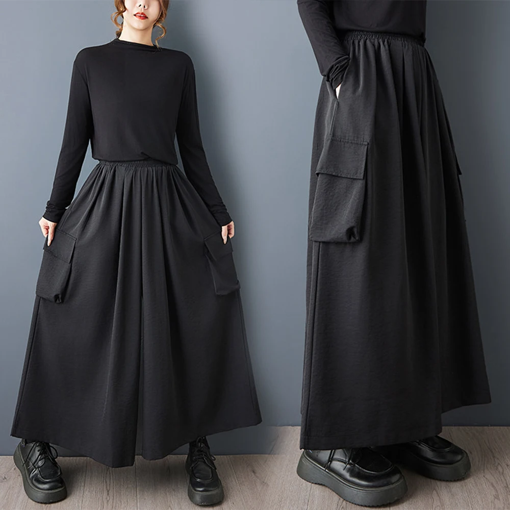 

XS-5XL Summer New Unisex Solid Color Skirt Pants Korean Retro Fashion Trend Loose Simple Casual Breathable Neutral Bottoms