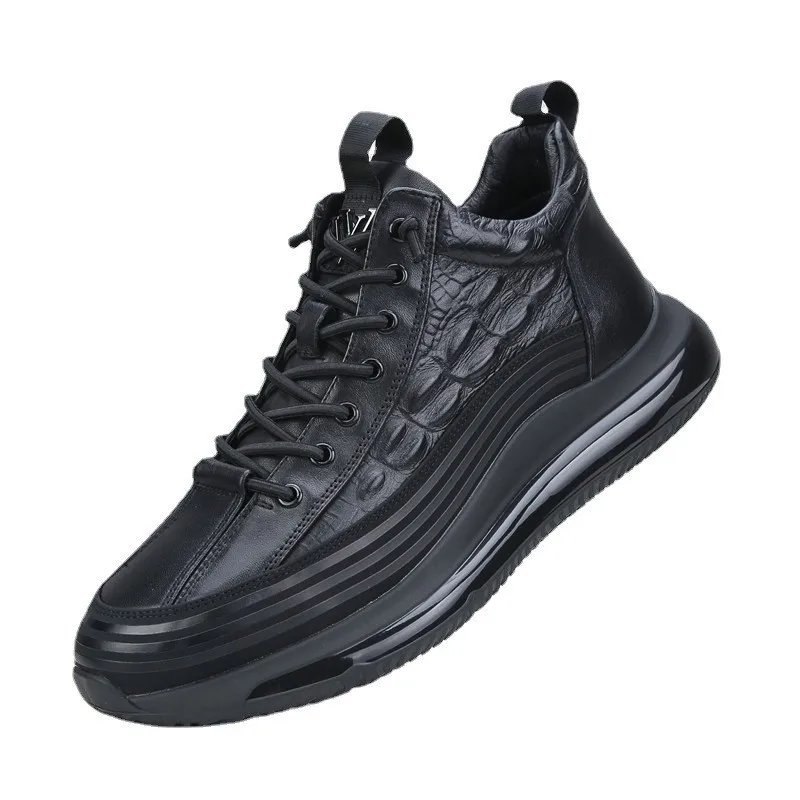 2024 New Winter New High Top PU Embossed Casual Style Sports Elastic Band Fashion Men's Shoes