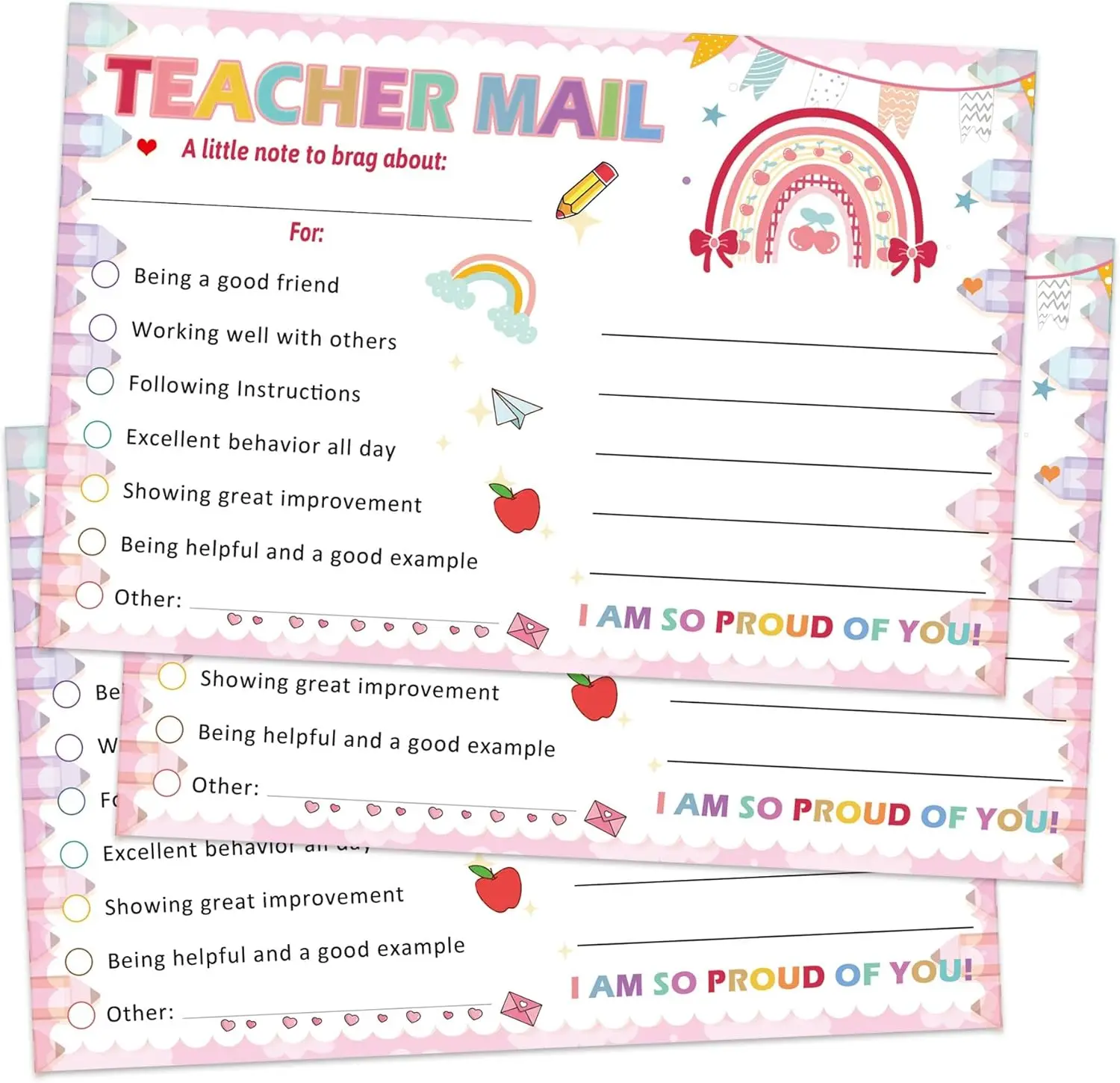 

Pink Teacher Mail Postcards Teacher Notes to Parents, Positive Behavior Cards Happy Note from Teachers Desk for Home Kindergarte