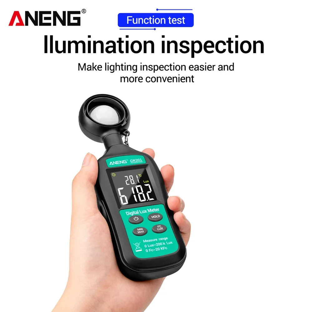Imagem -02 - Medidor de Luz Digital 200k Luxmeter Radiômetro uv Iluminômetro Portátil Lux Medidor Photometer Aneng-gn201