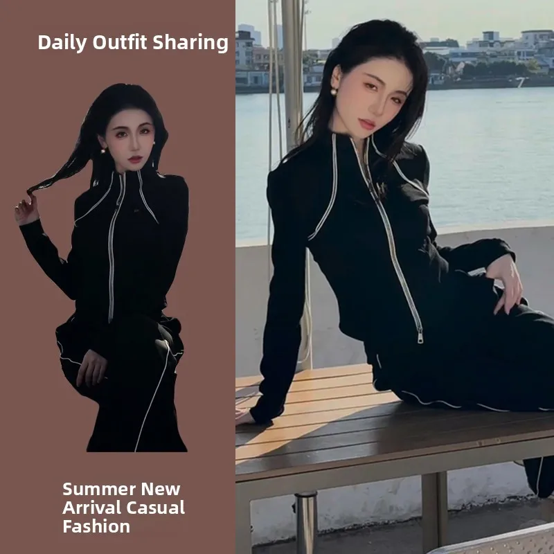 

Korean Style Women's Fashion Casual Sportswear Sweatshirt Straight Leg Pants Two-Piece Set Age-Defying Spring Autumn Wear