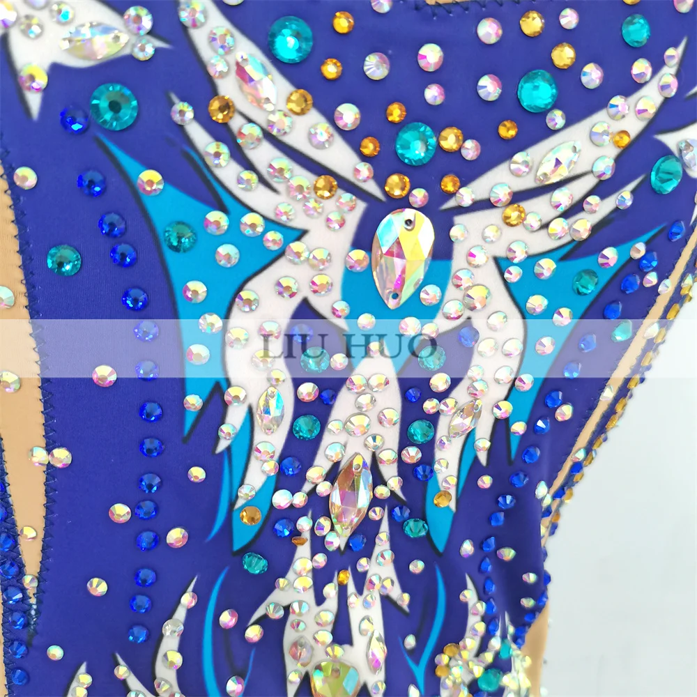 LIUHUO justaucorps de gymnastique rythmique aérobic adulte femmes fille Costume Performance compétition robe de danse bleu marine adolescents enfants