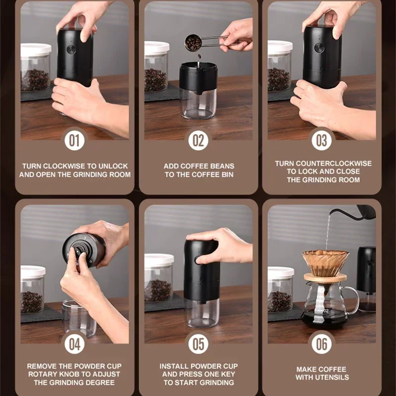 High-Power Electric Coffee Grinder TYPE C USB Charging Grinding Core Household Coffee Beans Grinder Home Appliance Kitchen Tools