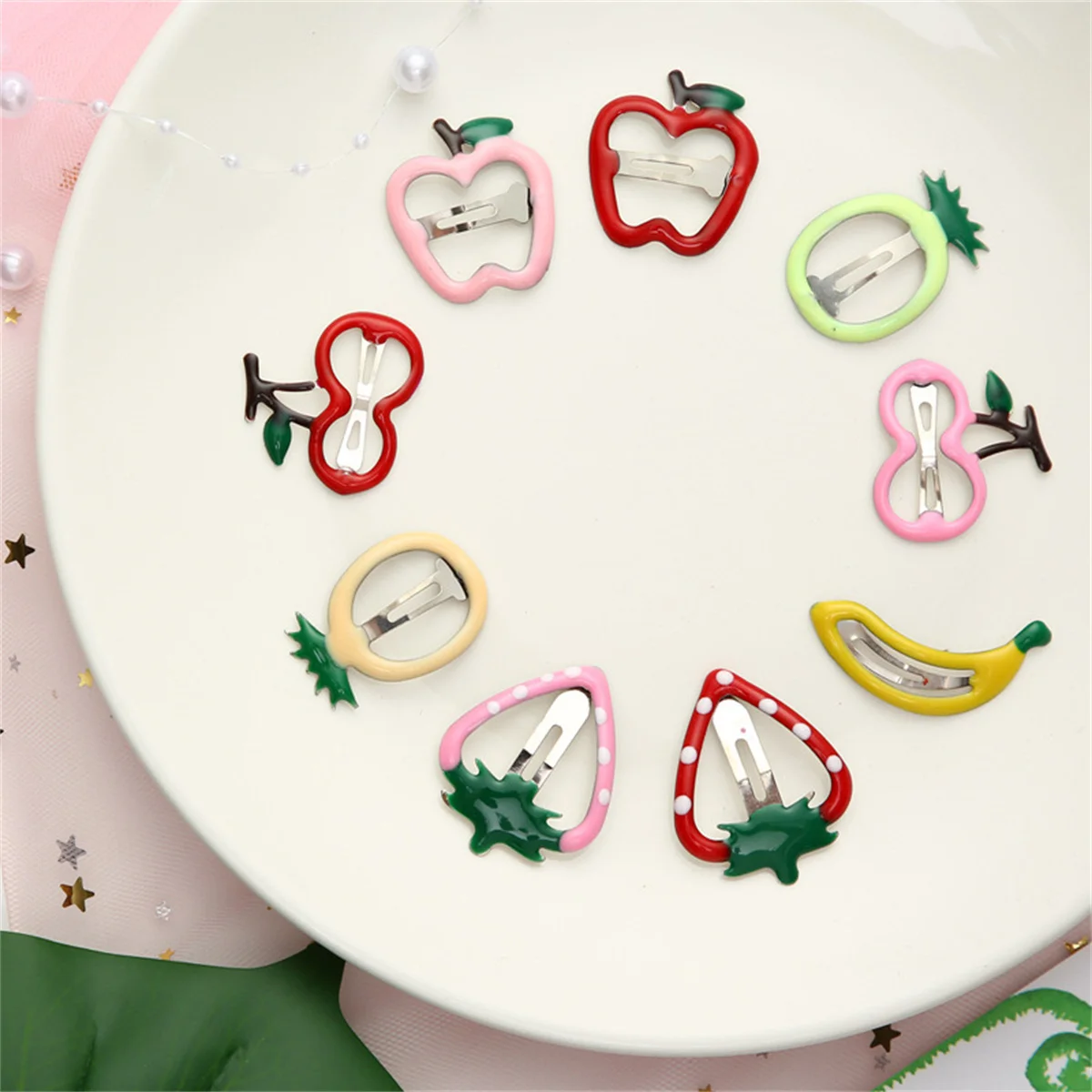 8Pcs Cute Girls Hair Accessories - Imitation Fruit Hairpins Apple, Hair Clips Drop Barrettes for Kids Children for Daily Styling