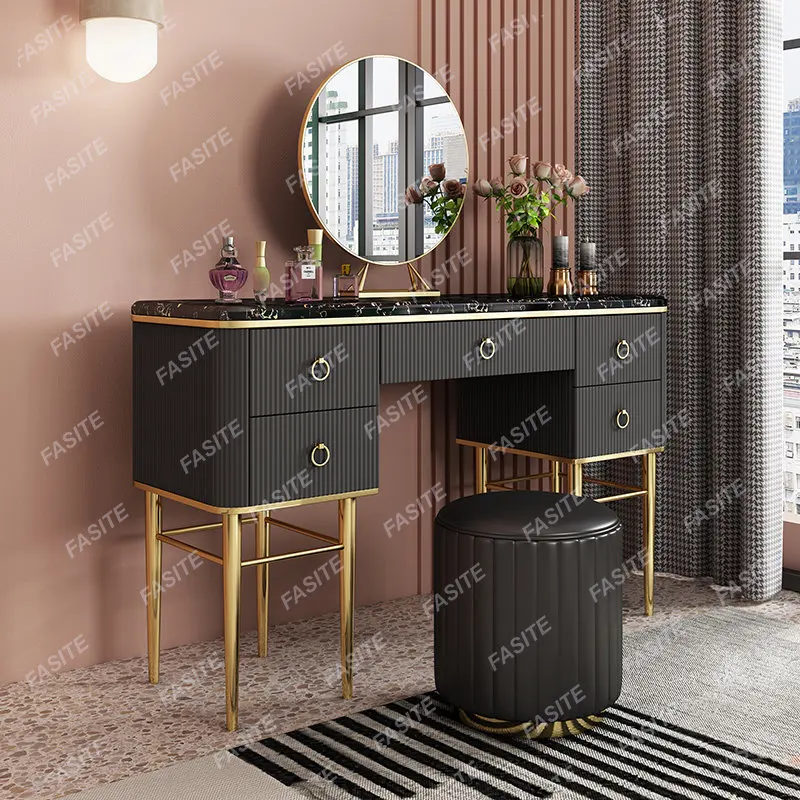 Postmodern Luxury Dressing Table Bedroom Modern Simple Makeup Table Painted Stainless Steel Port Style Makeup Table Package
