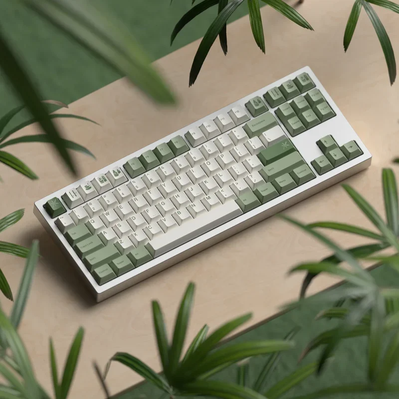 1 Set Bamboo Forest Keycaps PBT Dye Subbed Key Caps Cherry Profile Warm White Keycap For 61 64 68 980 75 87 HHKB GMK Botanical