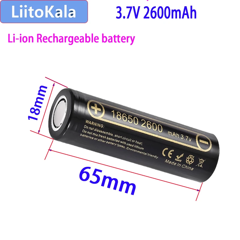 100% brand new original LiitoKala Lii-26A, with PCB 3.7V 18650 2600mah capacity rechargeable lithium-ion battery, used for LED f