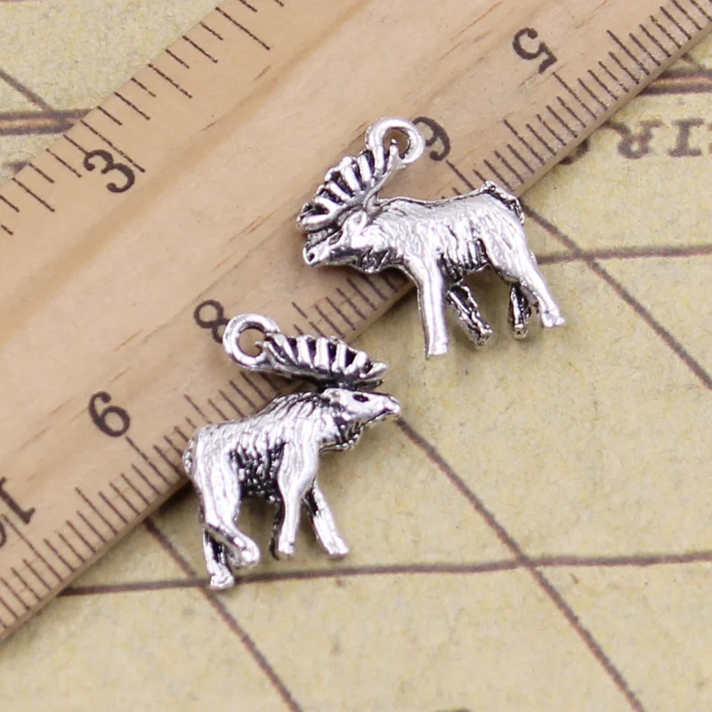 20pcs Charms Moose Alces Deer 18x16mm Antique Silver Color Pendant Making DIY Handmade Tibetan Finding Jewelry For Bracelet