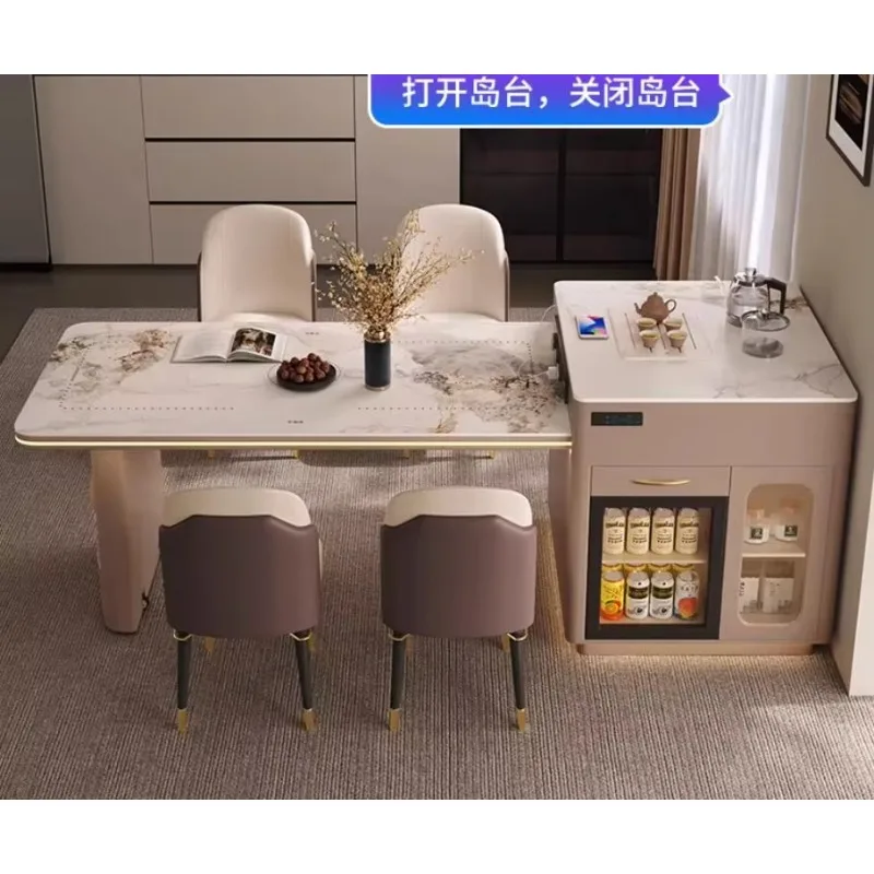

LMM retractable household small apartment voice intelligence with induction cooker multi-function rock slab middle island