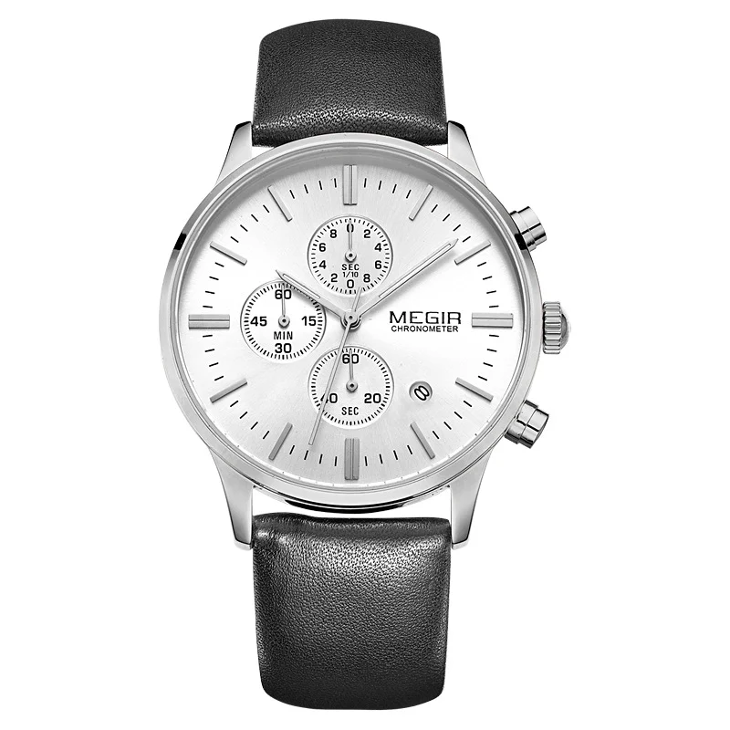 MEGIR 2011 casual chronograph military water resistant quartz watch luminous stainless steel mesh band canvas strap wristwatch f