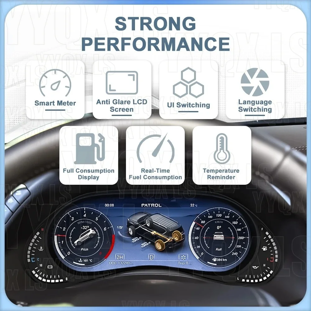 12.1 inch Digital Cluster Odometer Screen For Nissan Patrol Y62 2010-2021 LCD Player Dashboard Speed Meter Panel Car Accessories