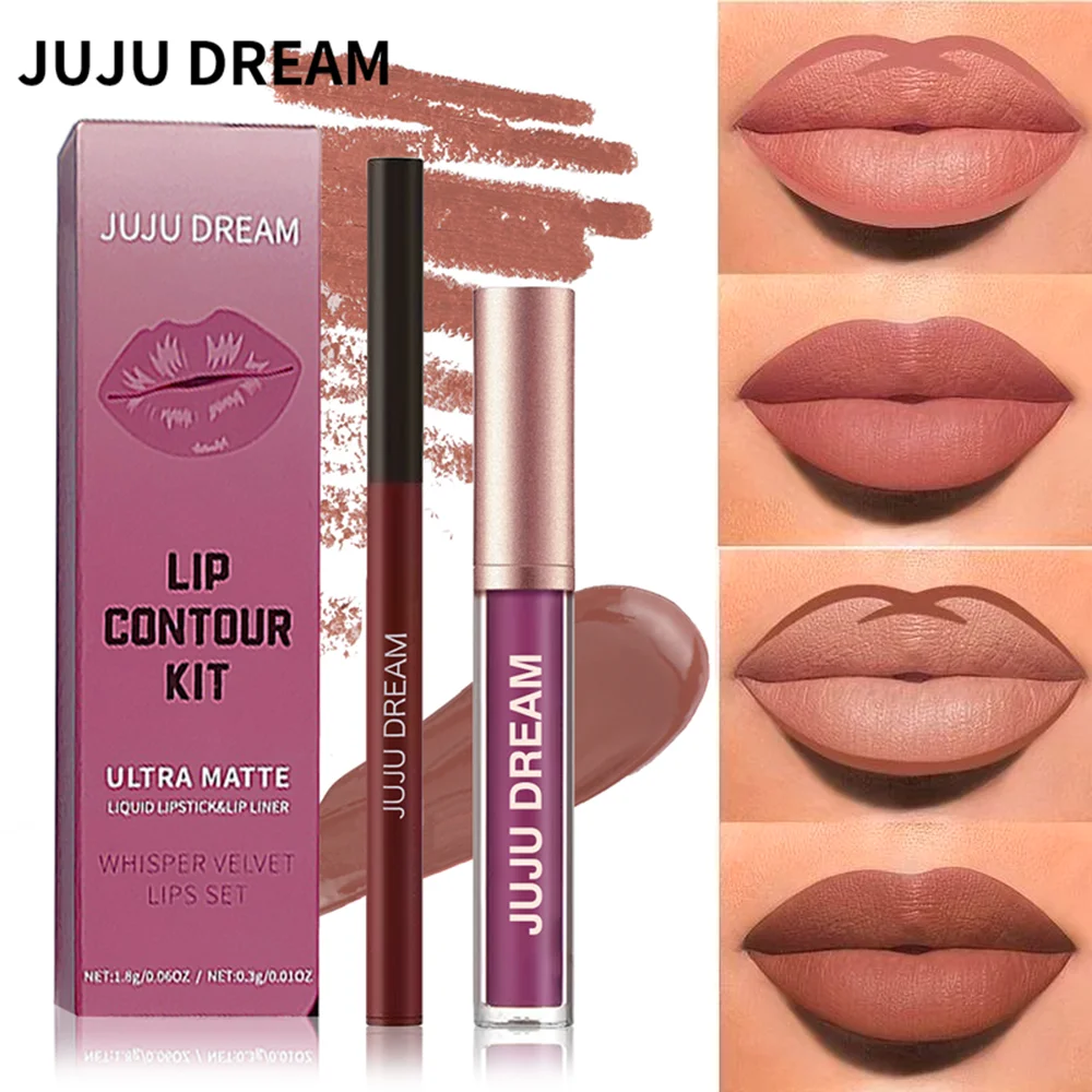 Matte Lip Liner & Lipstick Set, Waterproof Long-Lasting, Soft Matte Finish, Easy Apply, Xmas & Halloween Makeup, Uni Safe
