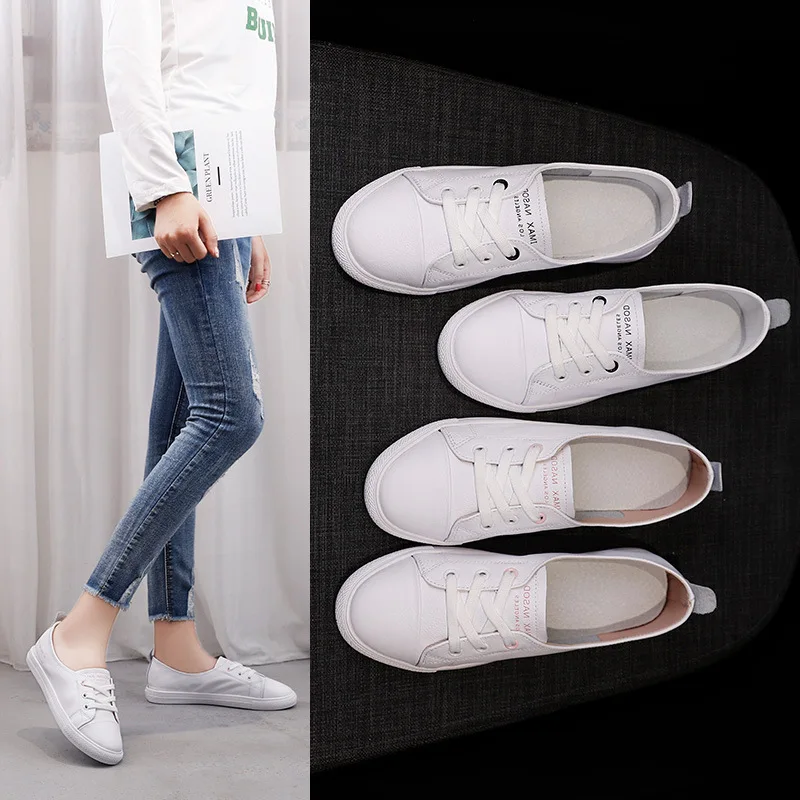 Women\'s Genuine Leather Sneakers Women Casual Fashionable Sports Shoes Vulcanized Woman Summer Flat Shoe Ladies White Lacingwg72