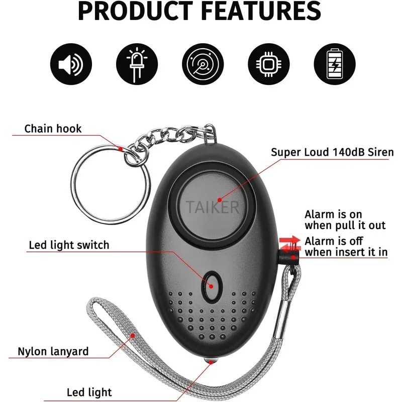 Sound Alarm,140DB Emergency Self-Defense Security Alarm Keychain with LED Lights,Emergency Safety Alarm for Women,Children,Elder