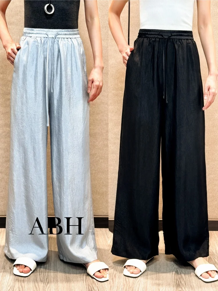 

Anz Original Abh Versatile Loose Wide Leg Pleated Air Pants Elastic Waist Belted Straight Cut Long Pants Commute Sle Casual...