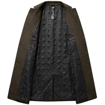 BROWON Men's Long Woolen Business Casual Trench Coat 3 BROWON Brand Trench Coat Men Autumn and Winter New Solid Color Long Woolen Coat for Men Business Casual Windbreaker Men Clothing 3