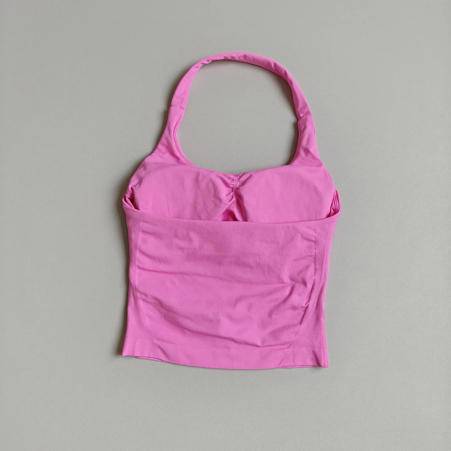 2-teiliges Damen-Sportset, Rückenfreies Neckholder-Top, Hochgeschnittene Nahtlose Dehnbare BHs, Shorts-Anzug, Fitness-Set, Workout-Bekleidung – Detail 6