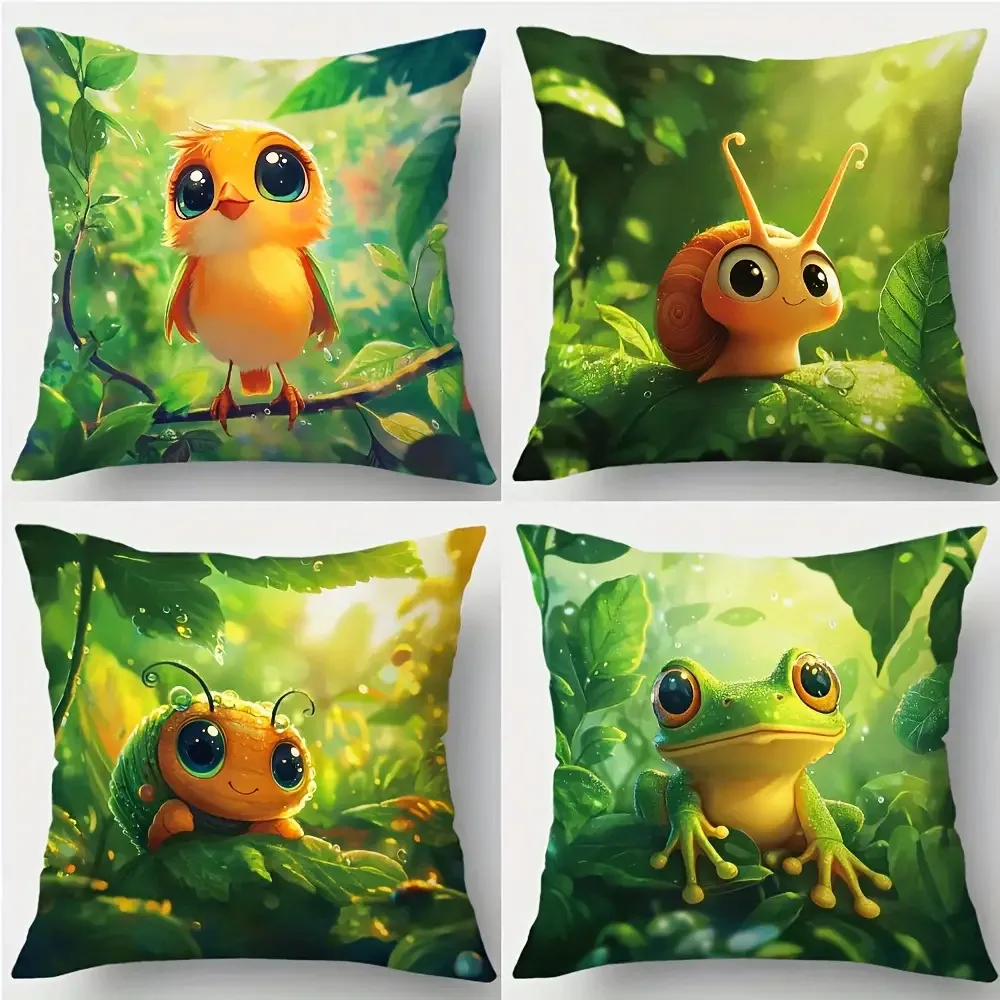 Snail, ladybug frog patterns digital printing pillow cover Short plush Suitable living rooms bedrooms sofas throw cushion cover