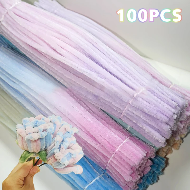 100Pcs Colorful Gradient Chenille Stem Pipe Twisted Rod DIY Handmade Folding Twist Sticks Toys Hair Strip Making Materials