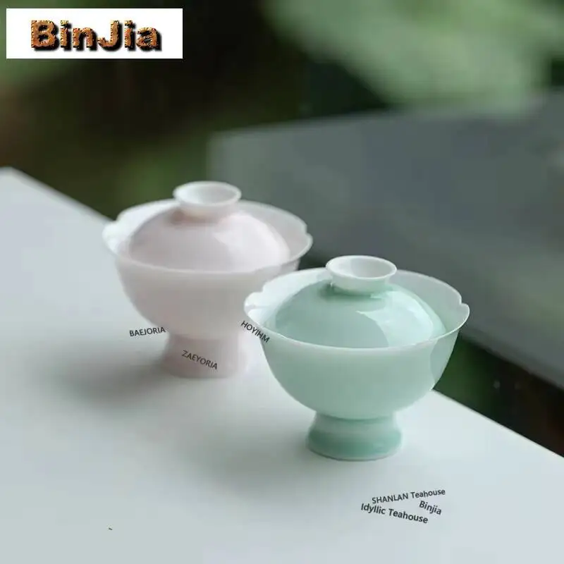 85ml Zen Solid Color Glazed Cover Bowl Boutique Ceramic High-feet Gaiwan Vintage Tea Tureen Tea Maker Chinese Teaware Decoration