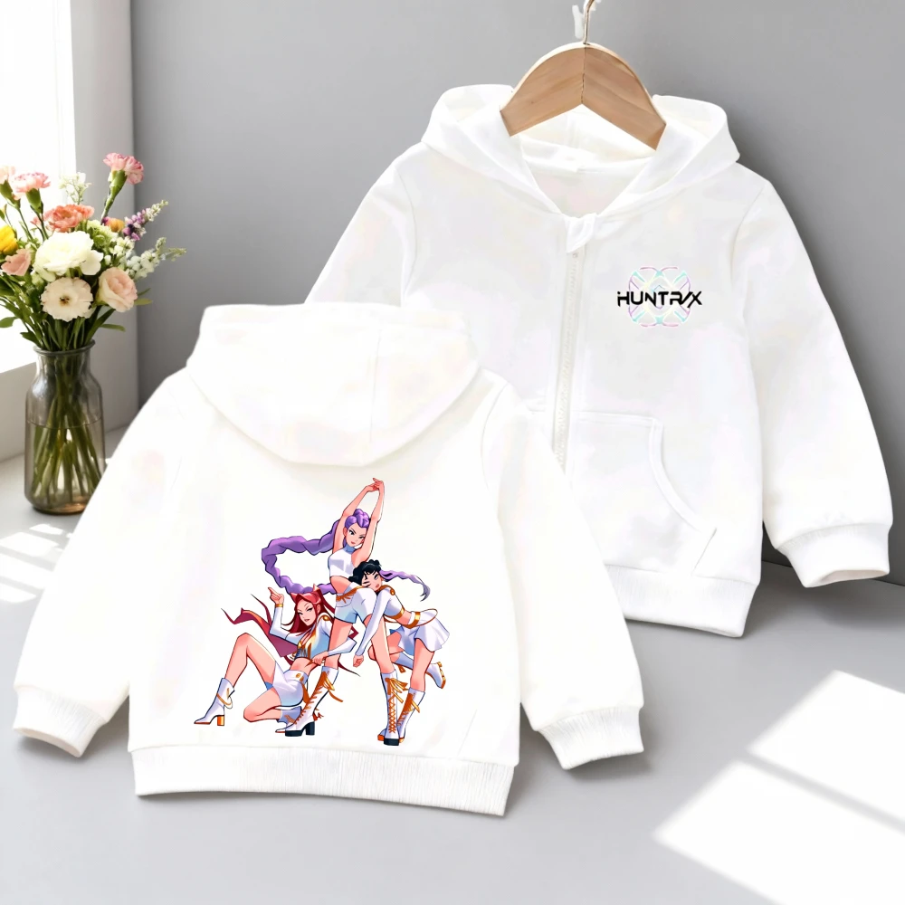 

KPOP Demon Hunter Kids Hooded Jacket Huntrix Dance Pattern Print Multi Color Warm Autumn Daily Casual Kids Zipper Coat Outwear