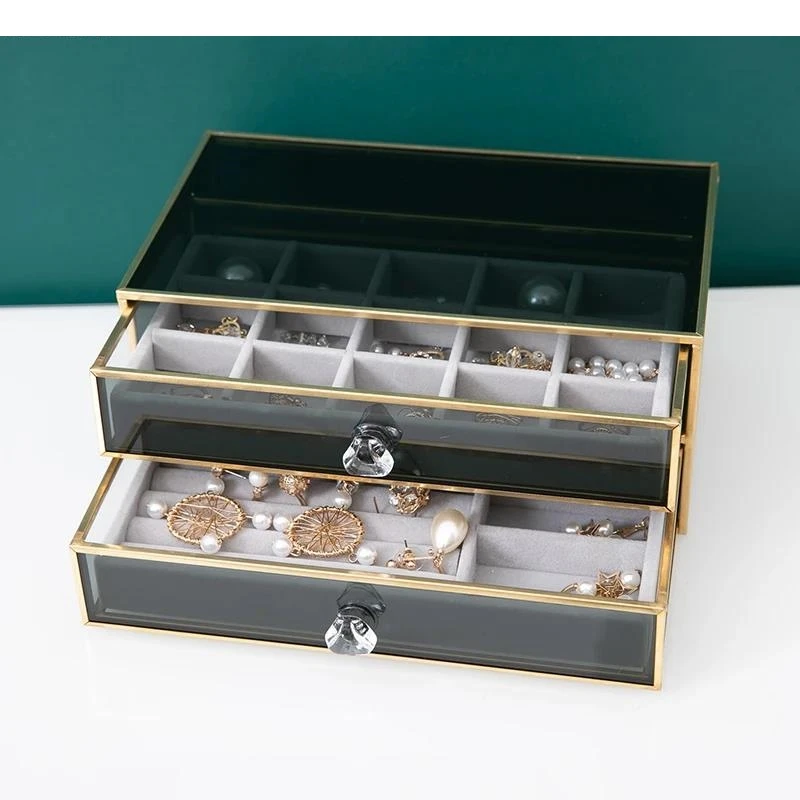 Rectangular Glass Cosmetic Jewelry Box Drawer Type Storage Household Multi Layer Makeup Brush Shelves Snack Candy Containers