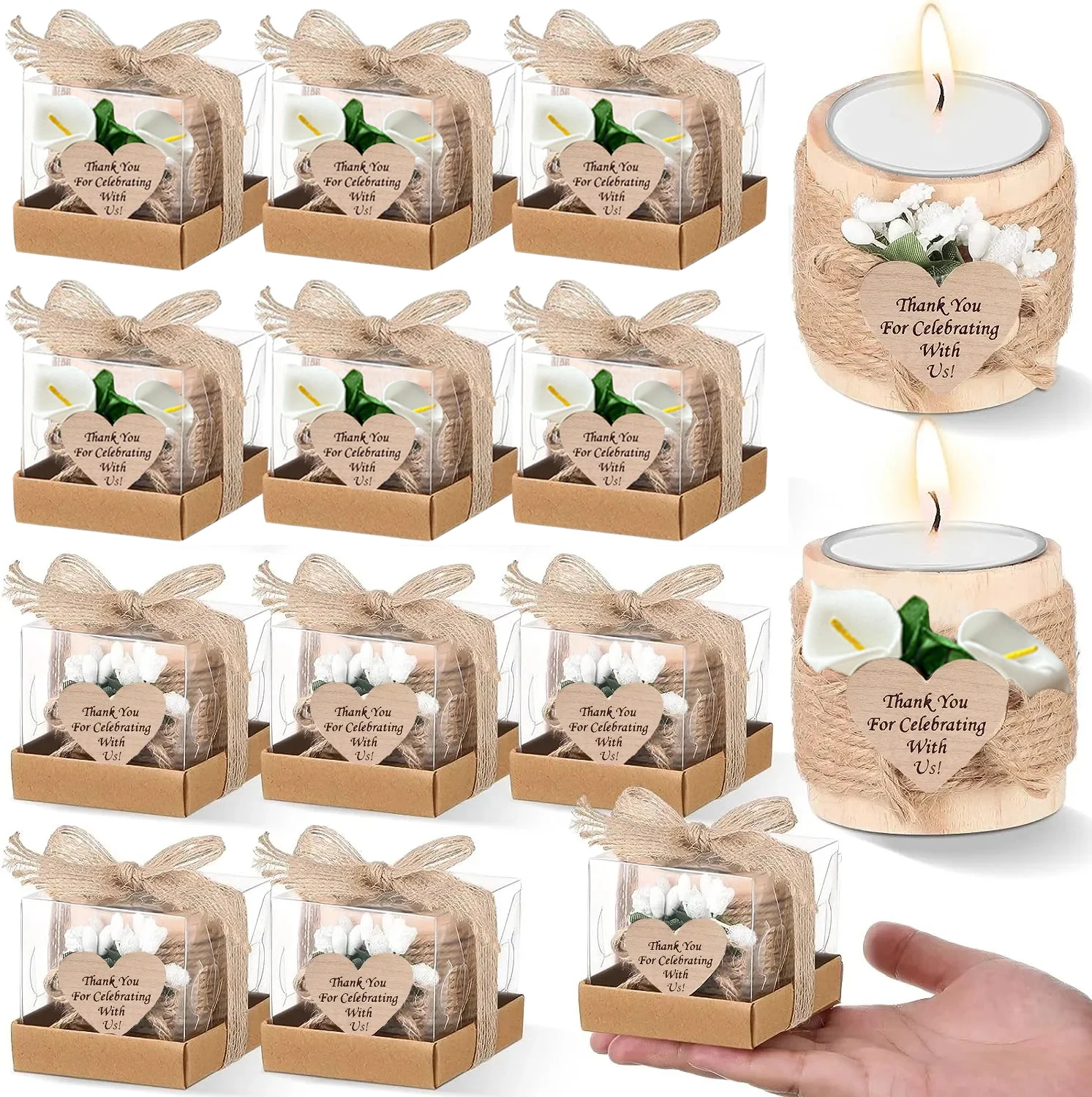 

6/12/24PCS Guest Gift Candle for Wedding Wooden Tealight Candle Holders Bridal Shower Thank You Gifts for Baby Shower