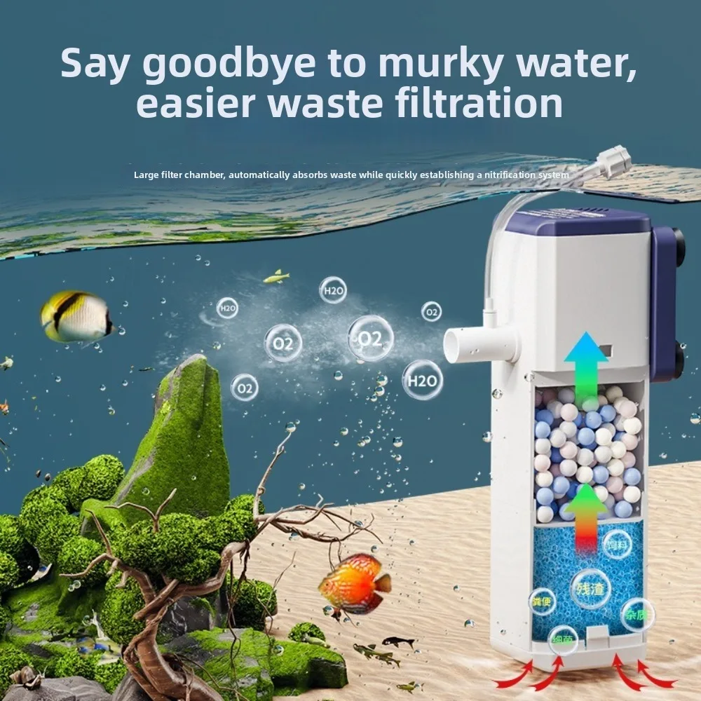 

4-in-1 Filter Small Aquarium Filter Rain Shower Outlet High Suction Power Fish Tank Filter Pump Ultra Quiet Circulation Aeration