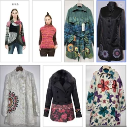Foreign trade original single Spanish print embroidery color contrast loose denim coat