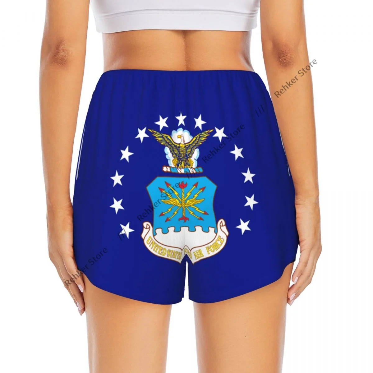 Pantalones cortos deportivos de secado rápido de doble capa para mujer con bandera de la Fuerza Aérea de EE. UU. para ocio al aire libre, correr, Fitness, entrenamiento, deporte