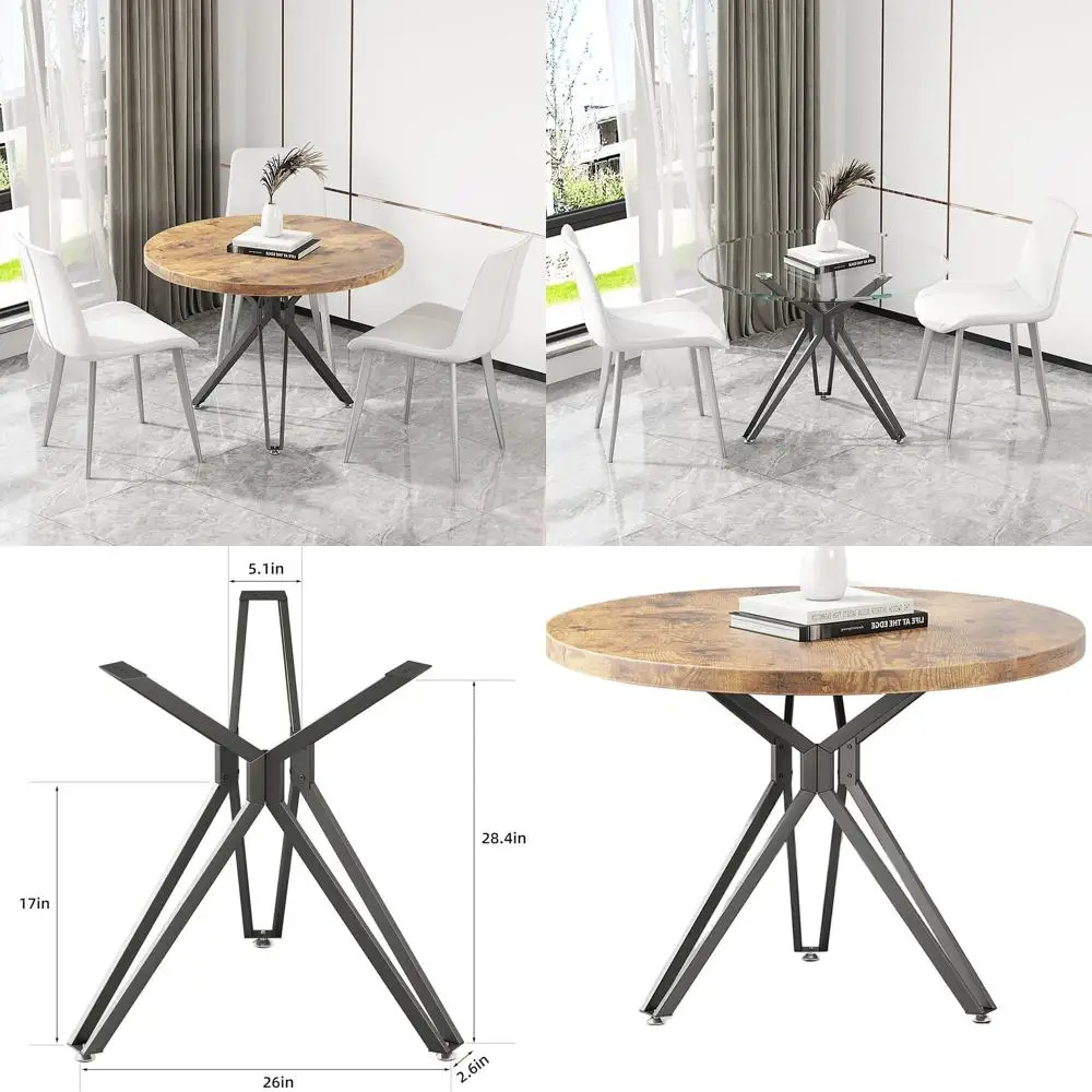 

Modern 28 Round Metal Table Base for Glass, Marble, Wood Tops - Heavy Duty Legs for Home, Kitchen, Office (Black)