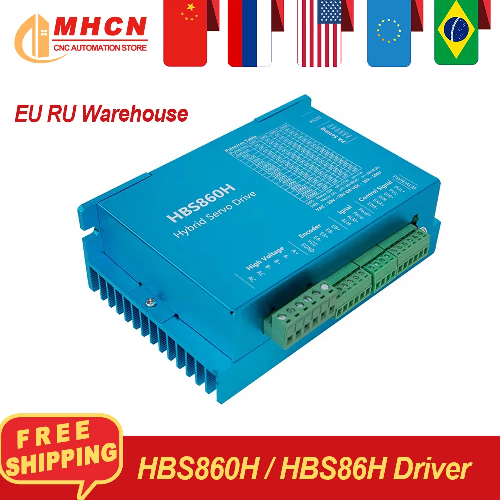 MHCN RU EU warehouse HBS860H / HBS86H Hydrid Servo Motor Driver AC 20-80V DC 30-110V 8A Independent Fan Nema34 Close Loop Motor