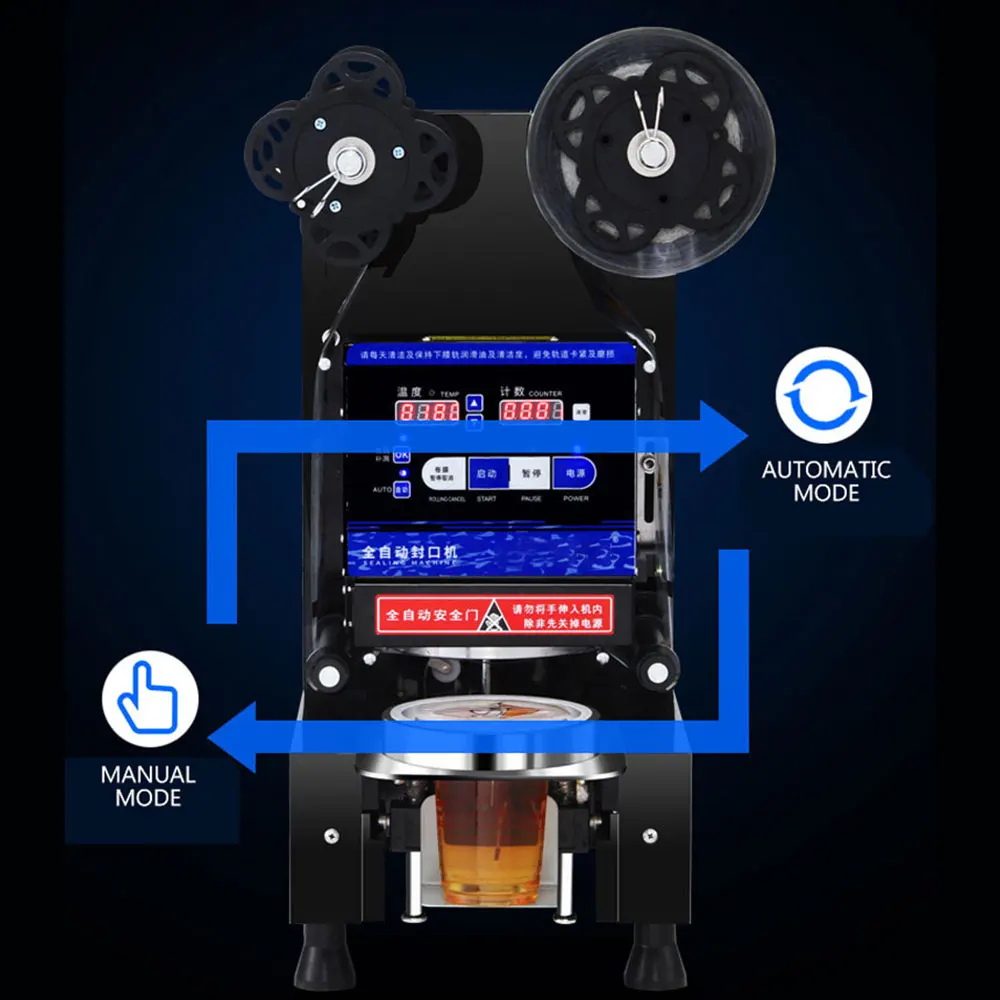 Penyegel cangkir gelembung otomatis penuh, mesin penyegel cangkir teh susu, peralatan toko teh cerdas komersial