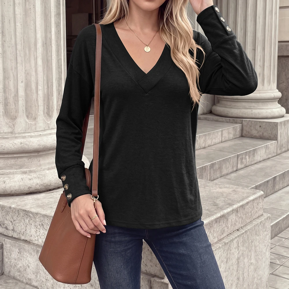Loose for Fit Tunic M Women for V Neck for top Easy Care Fabric Regular Length Design Fashion Style Wear For Holiday Travel