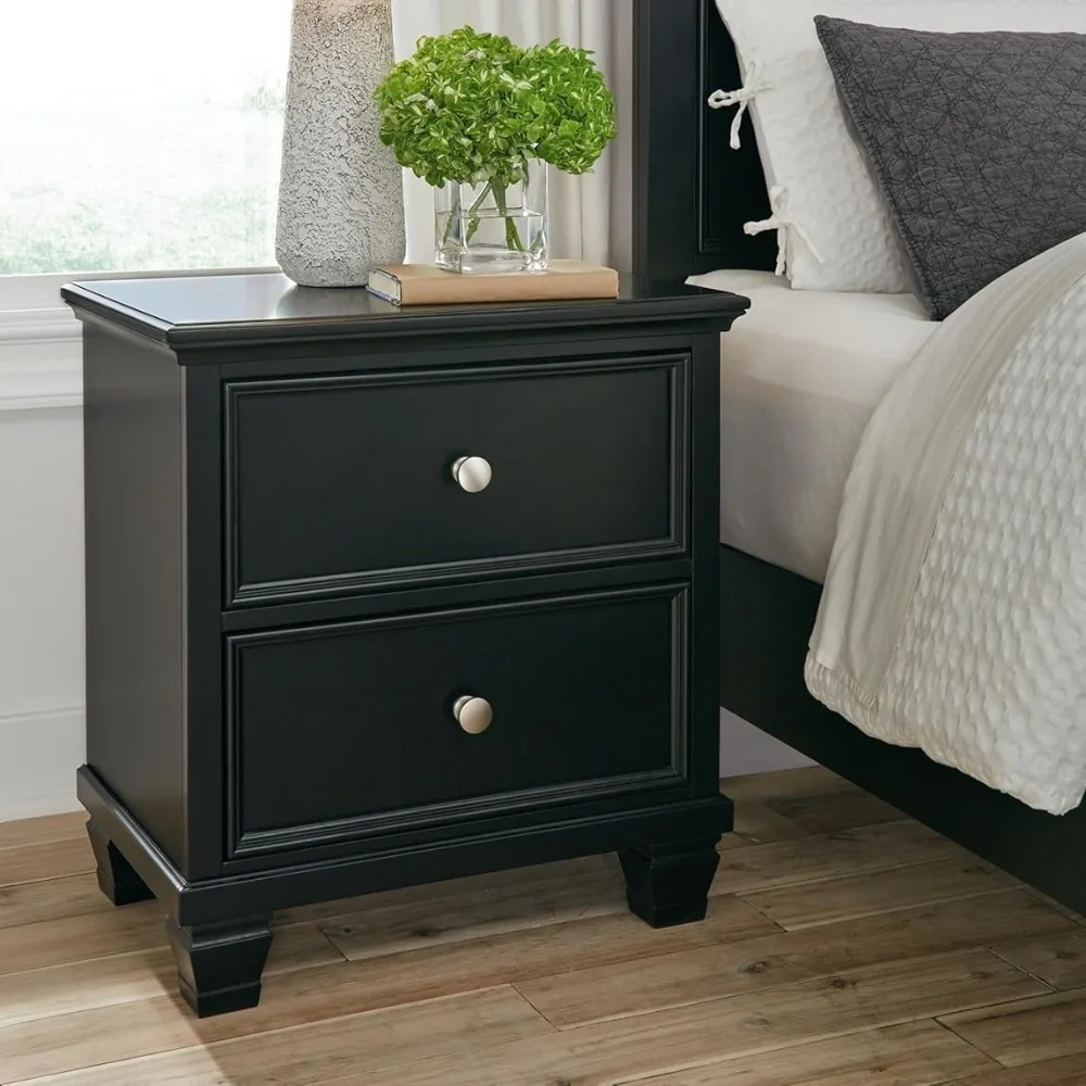 Lanolee Classic 2 Drawer Bedroom Bedside Table, 17 inches D x 25 inches W x 26.75 inches H, Black