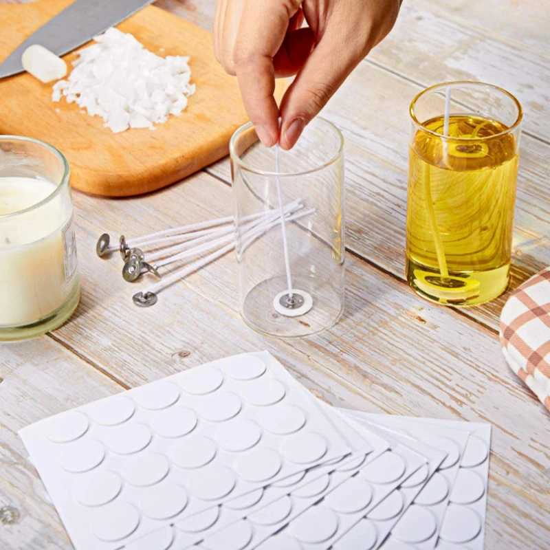 100 Stück rauchfreie Kerzendochte, 2,5–20 cm, vorgewachste Baumwollkerndochte mit Metall-Sustainer-Tabs, DIY handgefertigte Kerzenherstellungswerkzeuge – Detail 9