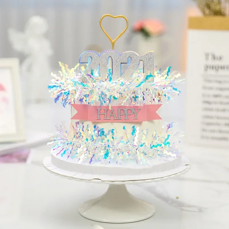Glitter Happy Birthday Cake Topper Colorful Fireworks Tassels Cupcake Topper Wedding Baby Shower DIY Dessert Cake Decor
