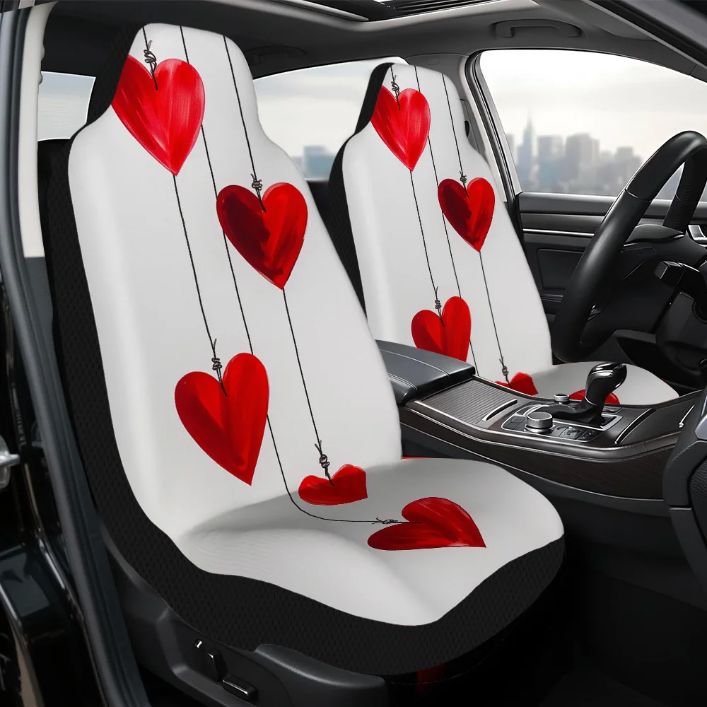 2pcs Unique Valentine'S Hanging Hearts Pattern Car Covers | Durable, Easy To Install, Polyester Fiber, Universal Fit, Machine Wa