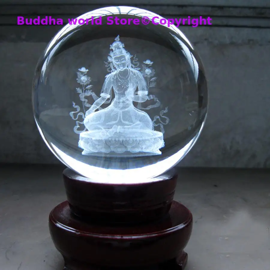 2025 Buddhist supplie HOME Altar Efficacious bless Green white Tara GUANYIN PUSA buddha 3D Crystal ball protective talisman