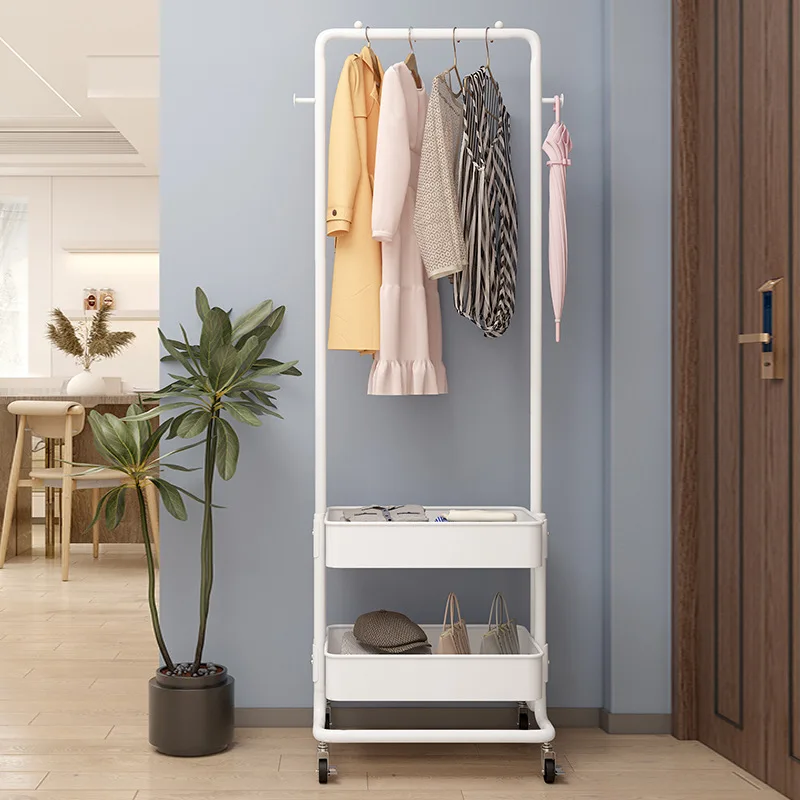 

Coat Rack Garment Rack Free-standing Clothes Hanger Shelves Storage Movable With Roller Wardrobe Hanger Floor Cloth Drying Rack