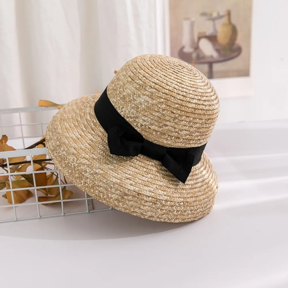 High-Density Weave Wheat Straw Cloche Grosgrain Ribbon Trim Retainable Shape French Style Sun Hat Breathable