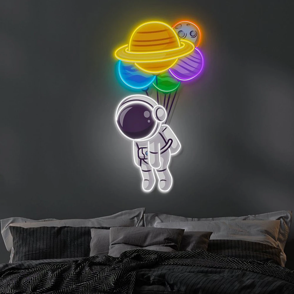 

Astronaut Planet Balloon Neon Acrylic Print Sign Custom Neon Signs Toy Store Wall Decor Led Light Gaming Room Kid Room Wall Art