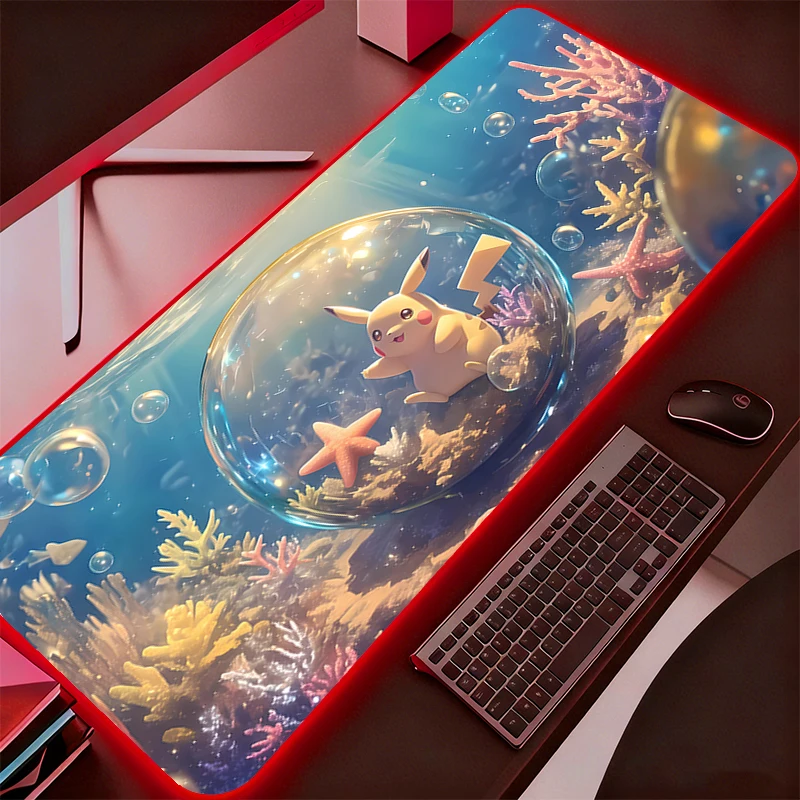 LED Mouse Pad Anime Pokemon Pikachu Anime New Gaming Accessories RGB Mousepad Gamer PC Computer Keyboard Desk Mat Backlight