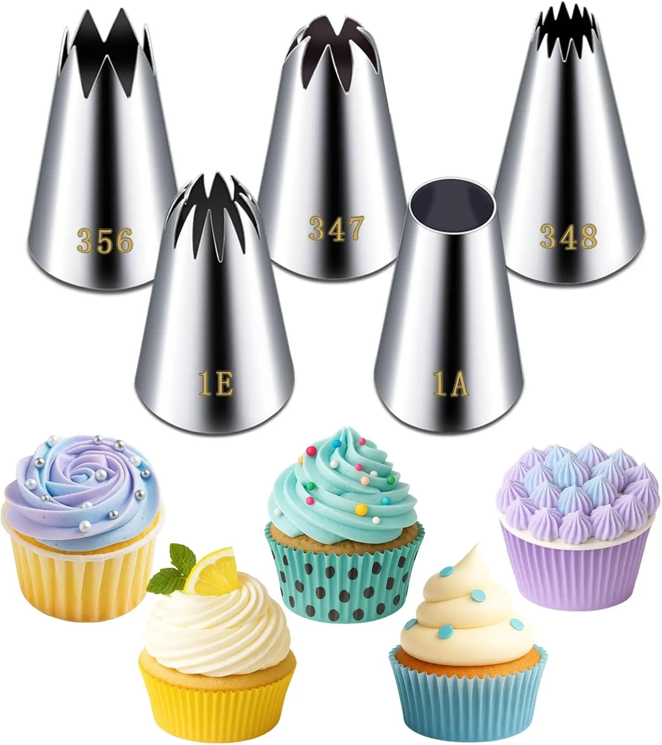 

5-Piece Stainless Steel Piping Tips Set for Cake Decorating, Large Frosting Nozzles for Cookies & Cupcakes