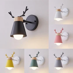Nordic Adjustable LED Wall Lights Colorful Cartoon Deer Antlers Bedroom Reading Sconce Wall Mounted Children Room Lighting E27