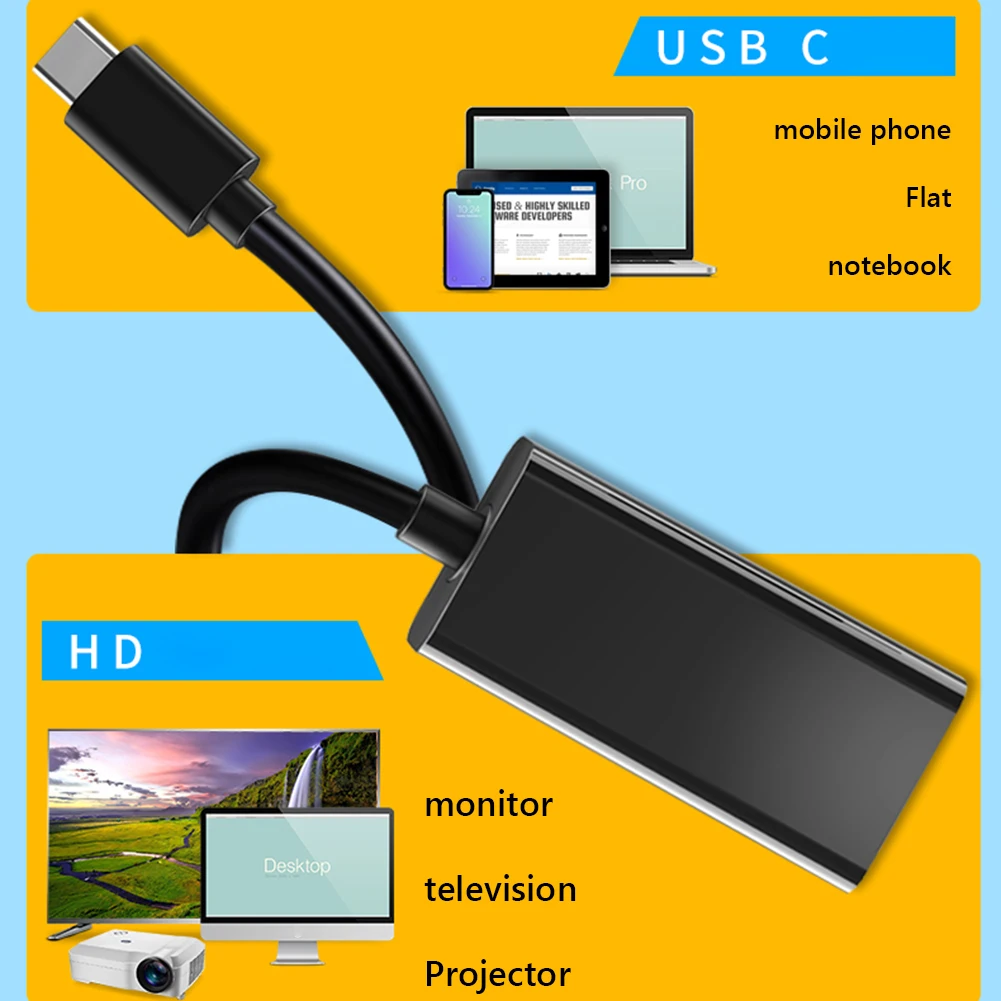 USB C To HDMI-Compatible Adapter Cable Type C 4K USB 3.1 HDTV Converter Cable For Projector PC MacBook Pro Laptop Tablet HUAWEI